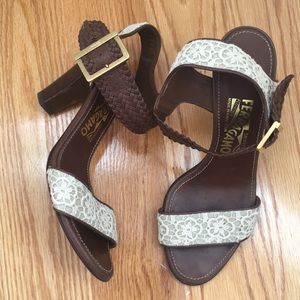 Salvatore Ferragamo eyelet brown and white heels - vintage!